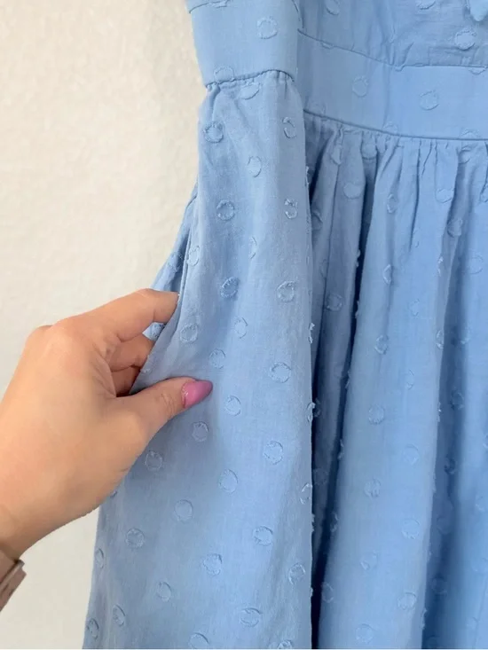 TORRID 1 Mini Embroidered Challis Tie Front Skater Pocket Dress Blissful Blue 1X - Picture 3 of 15